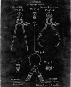 PP285-Black Grunge Calipers and Dividers Patent Poster