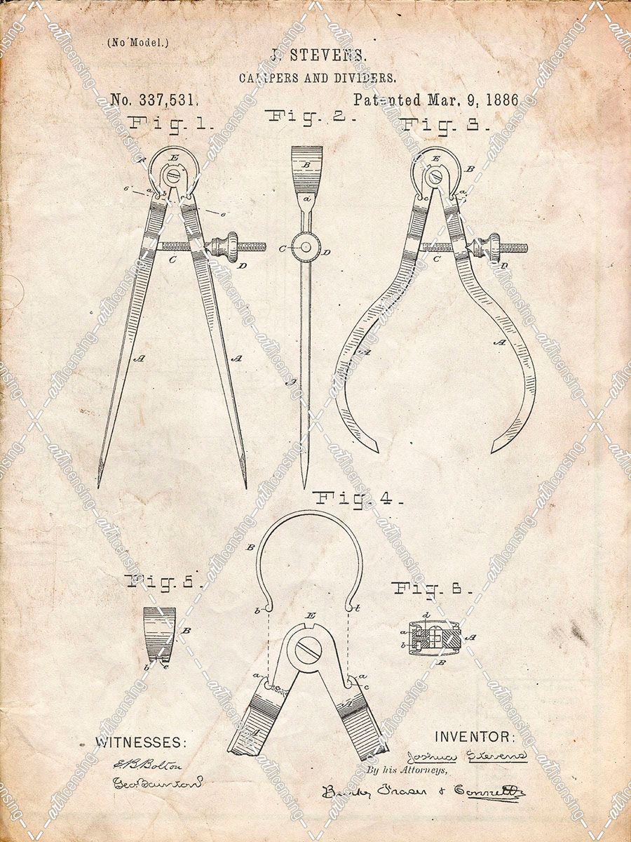 PP285-Vintage Parchment Calipers and Dividers Patent Poster