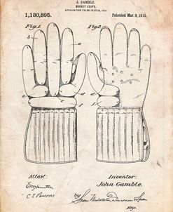 PP292-Vintage Parchment Vintage Hockey Glove Patent Poster