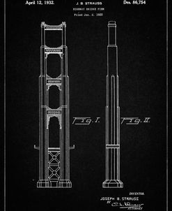 PP321-Vintage Black Golden Gate Bridge Main Tower Patent Poster