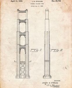 PP321-Vintage Parchment Golden Gate Bridge Main Tower Patent Poster