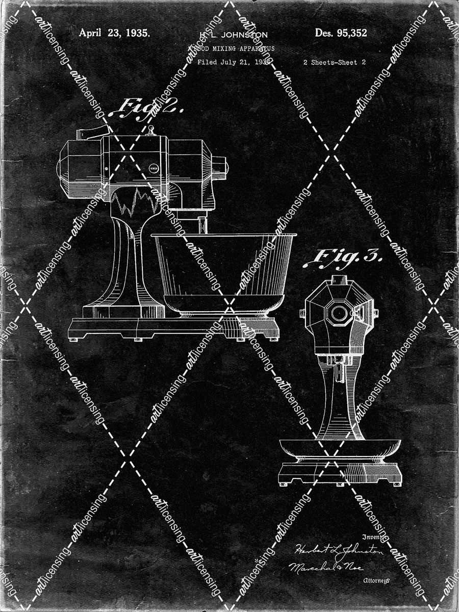 PP337-Black Grunge KitchenAid Mixer Patent Poster