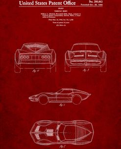 PP339-Burgundy 1966 Corvette Mako Shark II Patent Poster