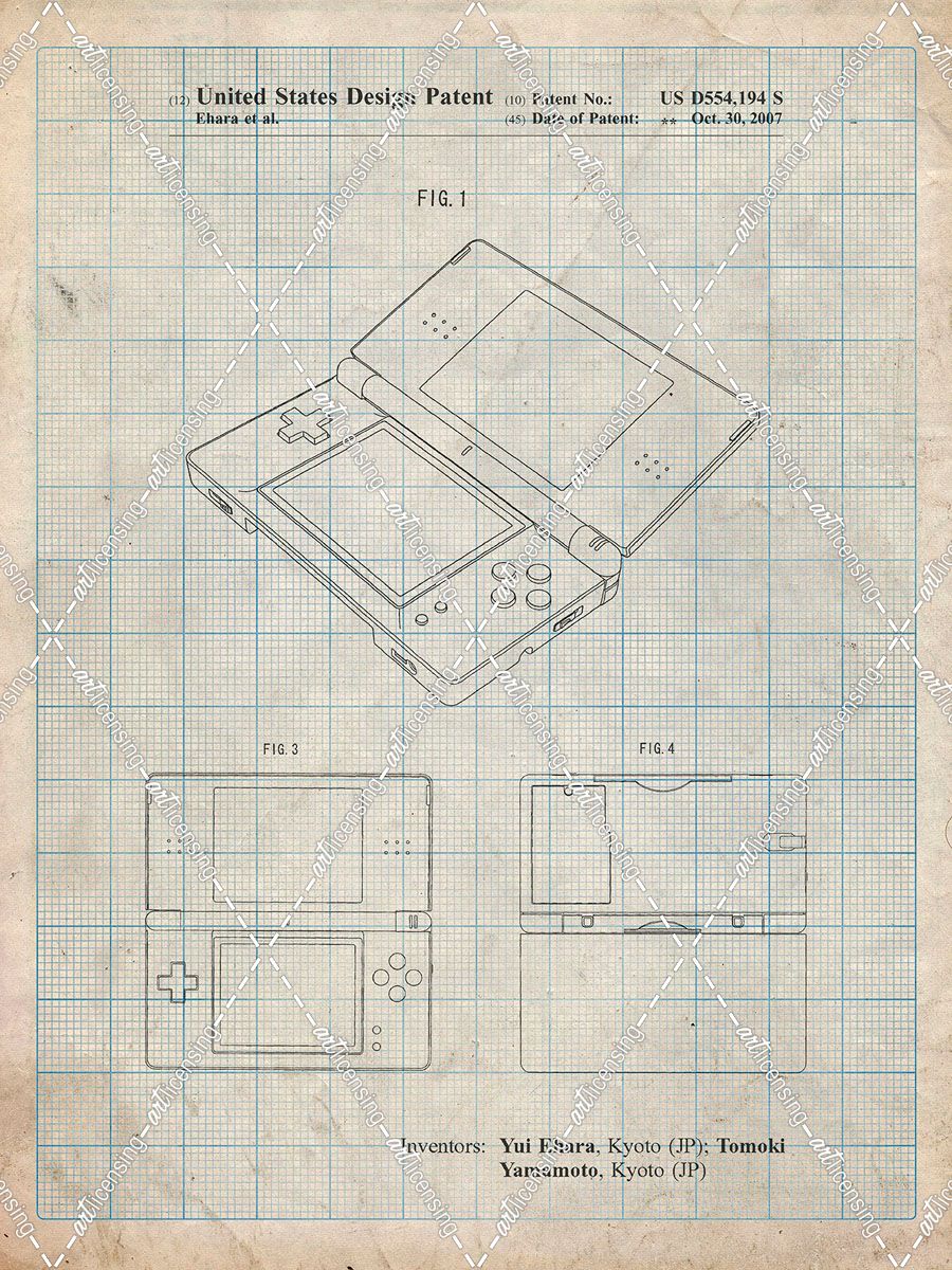 PP346-Antique Grid Parchment Nintendo DS Patent Poster