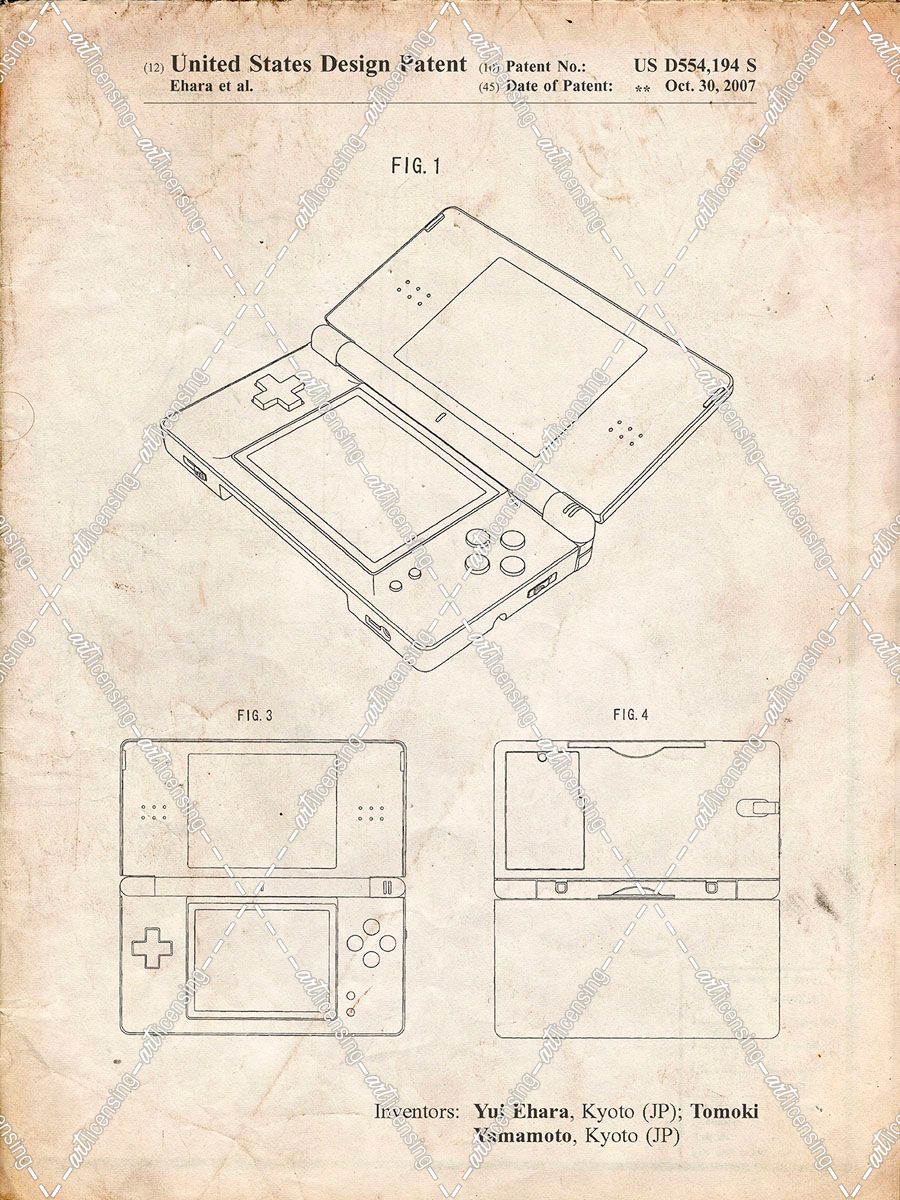 PP346-Vintage Parchment Nintendo DS Patent Poster
