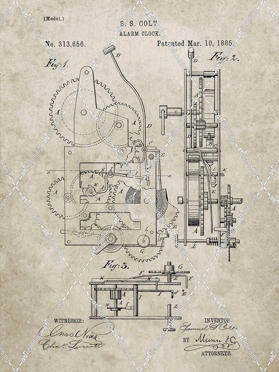 PP349-Sandstone Vintage Alarm Clock Patent Poster