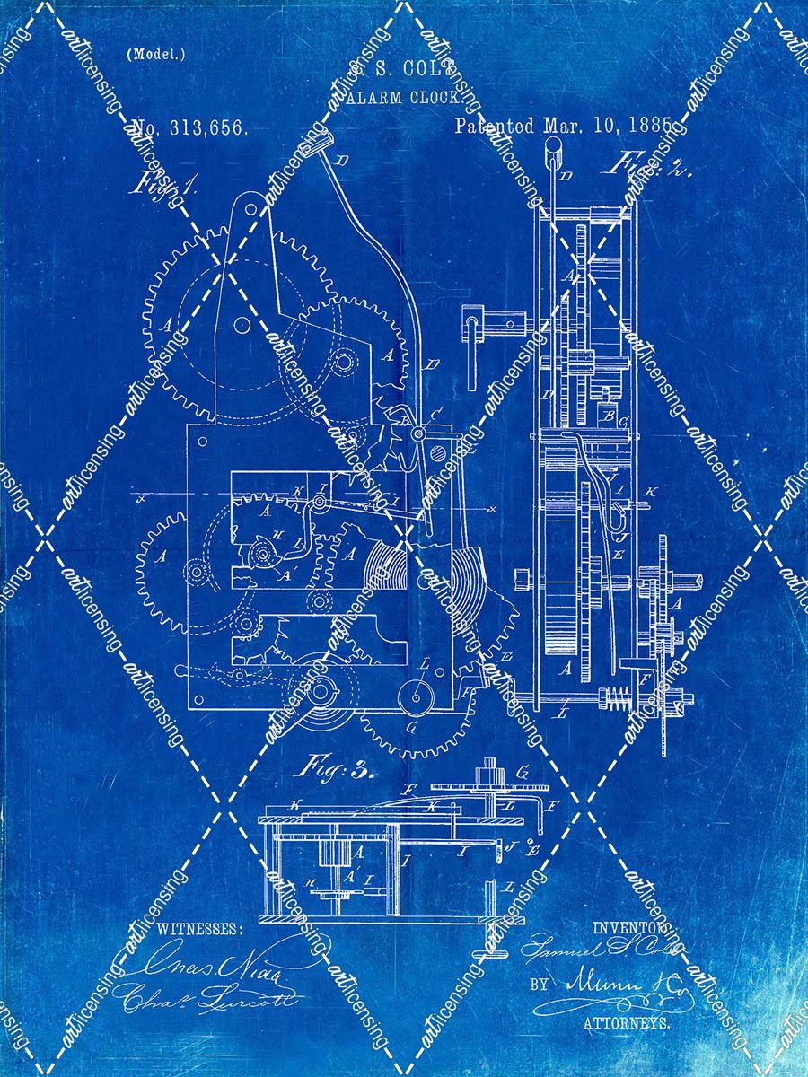 PP349-Faded Blueprint Vintage Alarm Clock Patent Poster