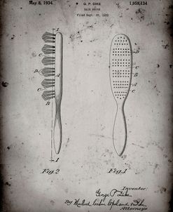 PP352-Faded Grey Wooden Hair Brush 1933 Patent Poster