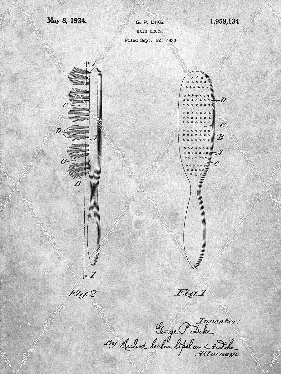 PP352-Slate Wooden Hair Brush 1933 Patent Poster