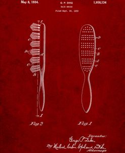 PP352-Burgundy Wooden Hair Brush 1933 Patent Poster