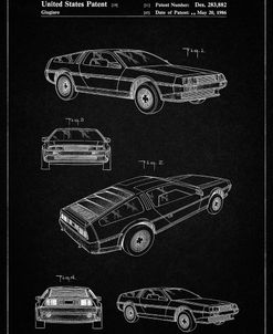 PP354-Vintage Black DeLorean Patent Poster
