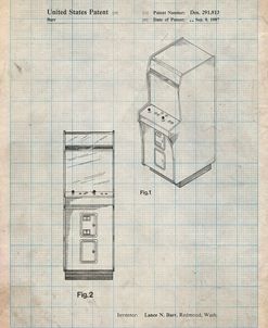 PP357-Antique Grid Parchment Arcade Game Cabinet Front Figure Patent Poster