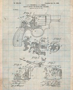 PP375-Antique Grid Parchment Smith and Wesson Hammerless Pistol 1898 Patent Poster