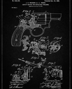 PP375-Vintage Black Smith and Wesson Hammerless Pistol 1898 Patent Poster