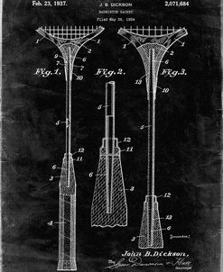 PP382-Black Grunge Badminton Racket 1937 Patent Poster