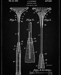 PP382-Vintage Black Badminton Racket 1937 Patent Poster