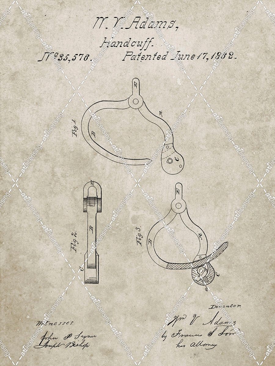 PP389-Sandstone Vintage Police Handcuffs Patent Poster
