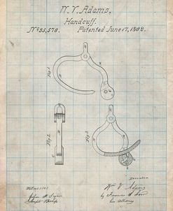 PP389-Antique Grid Parchment Vintage Police Handcuffs Patent Poster