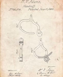 PP389-Vintage Parchment Vintage Police Handcuffs Patent Poster