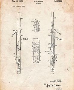 PP392-Vintage Parchment Bassoon Patent Poster