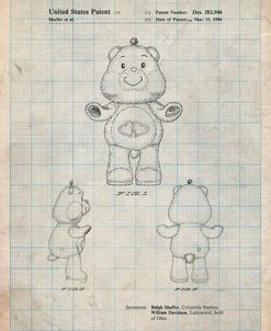 PP397-Antique Grid Parchment Love A Lot Care Bear Patent Poster