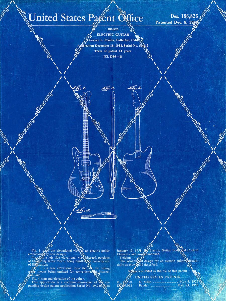 PP417-Faded Blueprint Fender Jazzmaster Guitar Patent Poster