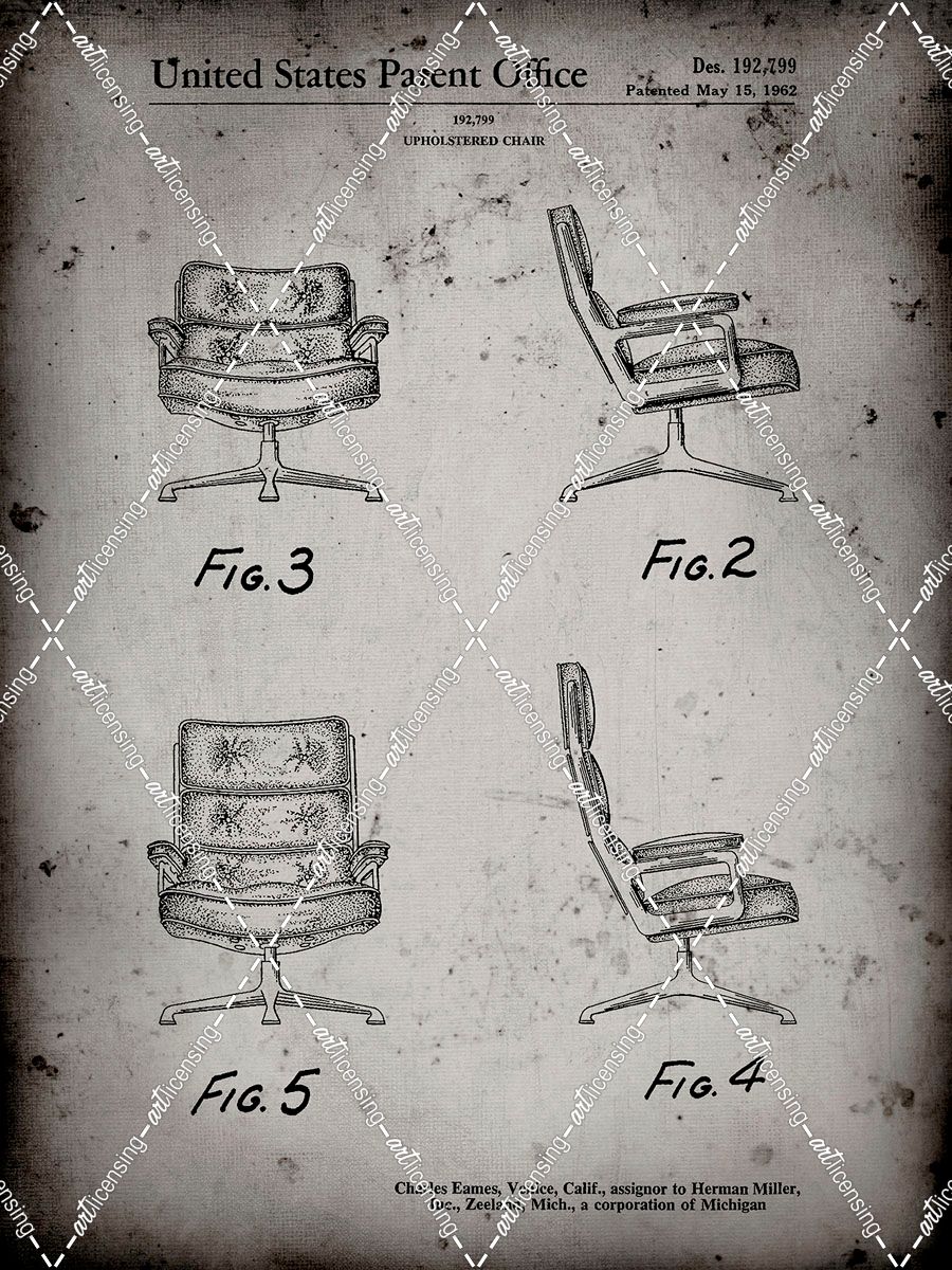 PP421-Faded Grey Eames Upholstered Chair Patent Poster