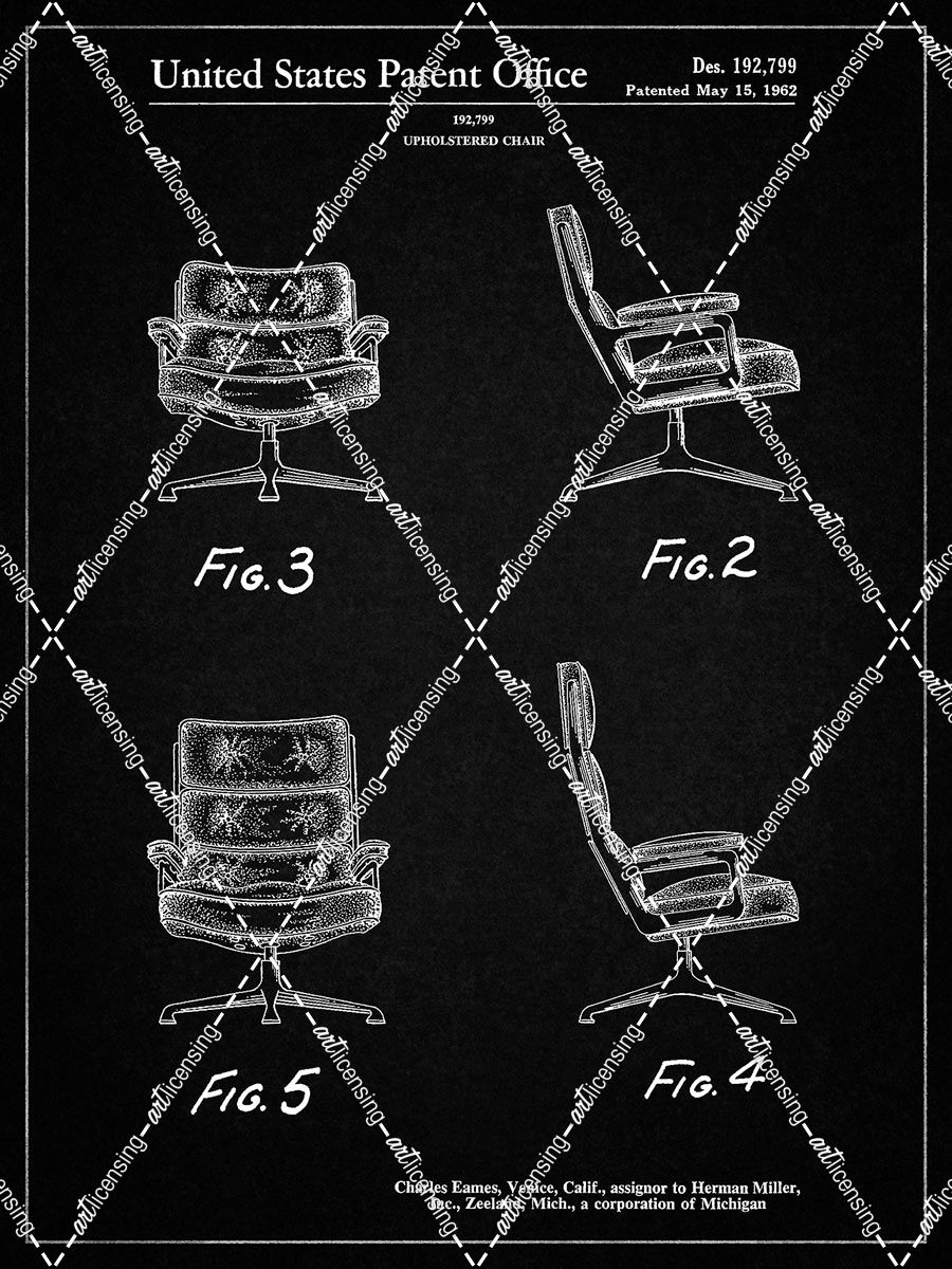 PP421-Vintage Black Eames Upholstered Chair Patent Poster
