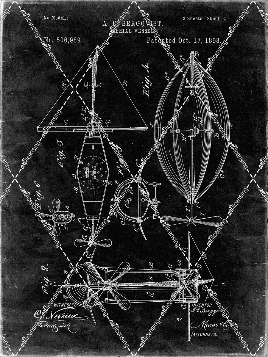 PP426-Black Grunge Aerial Vessel Patent Poster