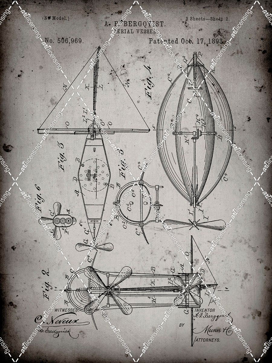PP426-Faded Grey Aerial Vessel Patent Poster