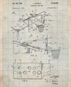 PP454-Antique Grid Parchment Basketball Adjustable Goal 1962 Patent Poster