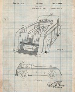 PP462-Antique Grid Parchment Firetruck 1939 Two Image Patent Poster