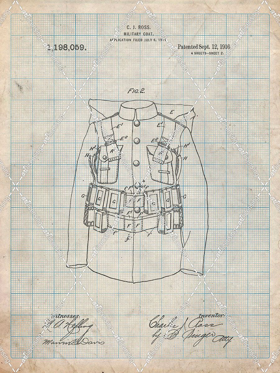 PP465-Antique Grid Parchment World War 1 Military Coat Patent Poster
