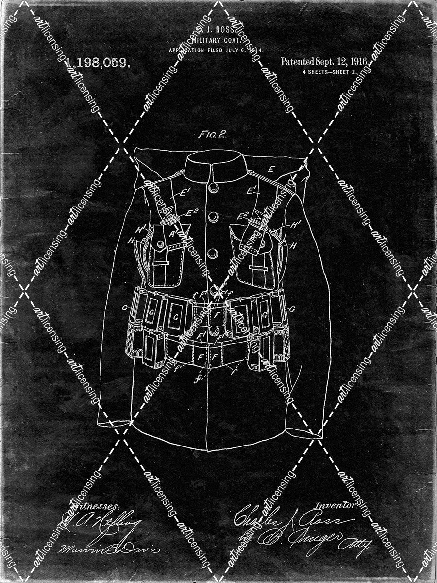 PP465-Black Grunge World War 1 Military Coat Patent Poster