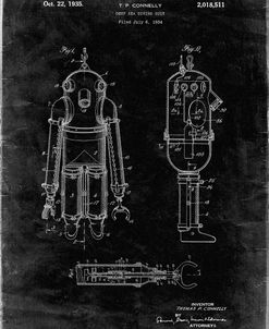 PP479-Black Grunge Deep Sea Diving Suit Patent Poster