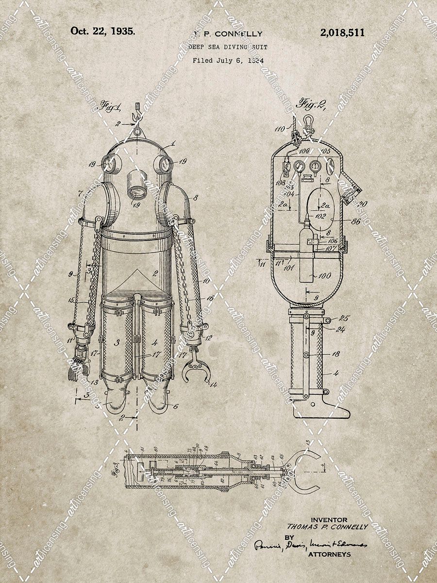 PP479-Sandstone Deep Sea Diving Suit Patent Poster