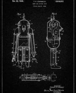 PP479-Vintage Black Deep Sea Diving Suit Patent Poster