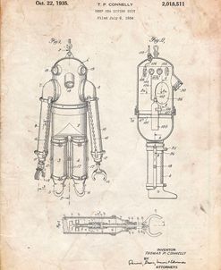 PP479-Vintage Parchment Deep Sea Diving Suit Patent Poster