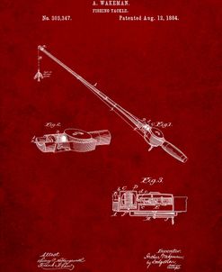 PP490-Burgundy Fishing Rod and Reel 1884 Patent Poster