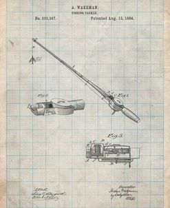 PP490-Antique Grid Parchment Fishing Rod and Reel 1884 Patent Poster