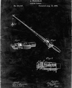PP490-Black Grunge Fishing Rod and Reel 1884 Patent Poster