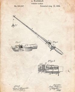 PP490-Vintage Parchment Fishing Rod and Reel 1884 Patent Poster