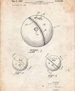 PP493-Vintage Parchment Bowling Ball 1967 Patent Poster