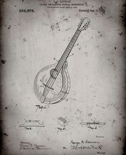PP499-Faded Grey Gibson Mandolin Bridge Patent Poster