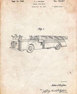 PP506-Vintage Parchment Firetruck 1940 Patent Poster