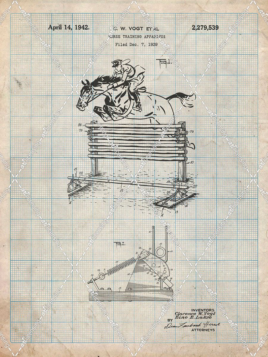 PP507-Antique Grid Parchment Equestrian Training Oxer Patent Poster