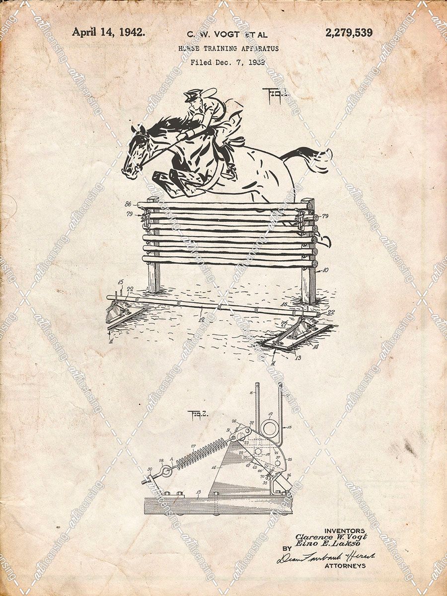PP507-Vintage Parchment Equestrian Training Oxer Patent Poster