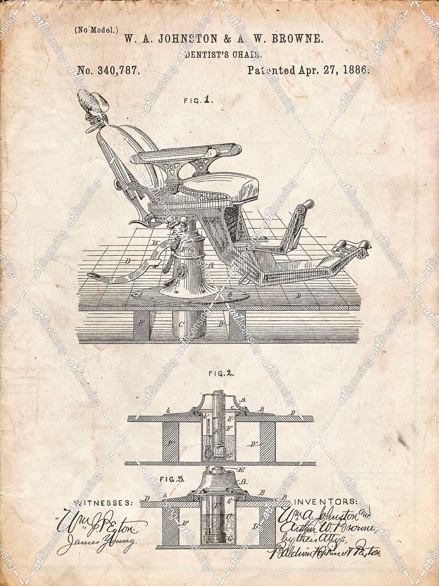 PP510-Vintage Parchment Dentist Chair Patent Poster