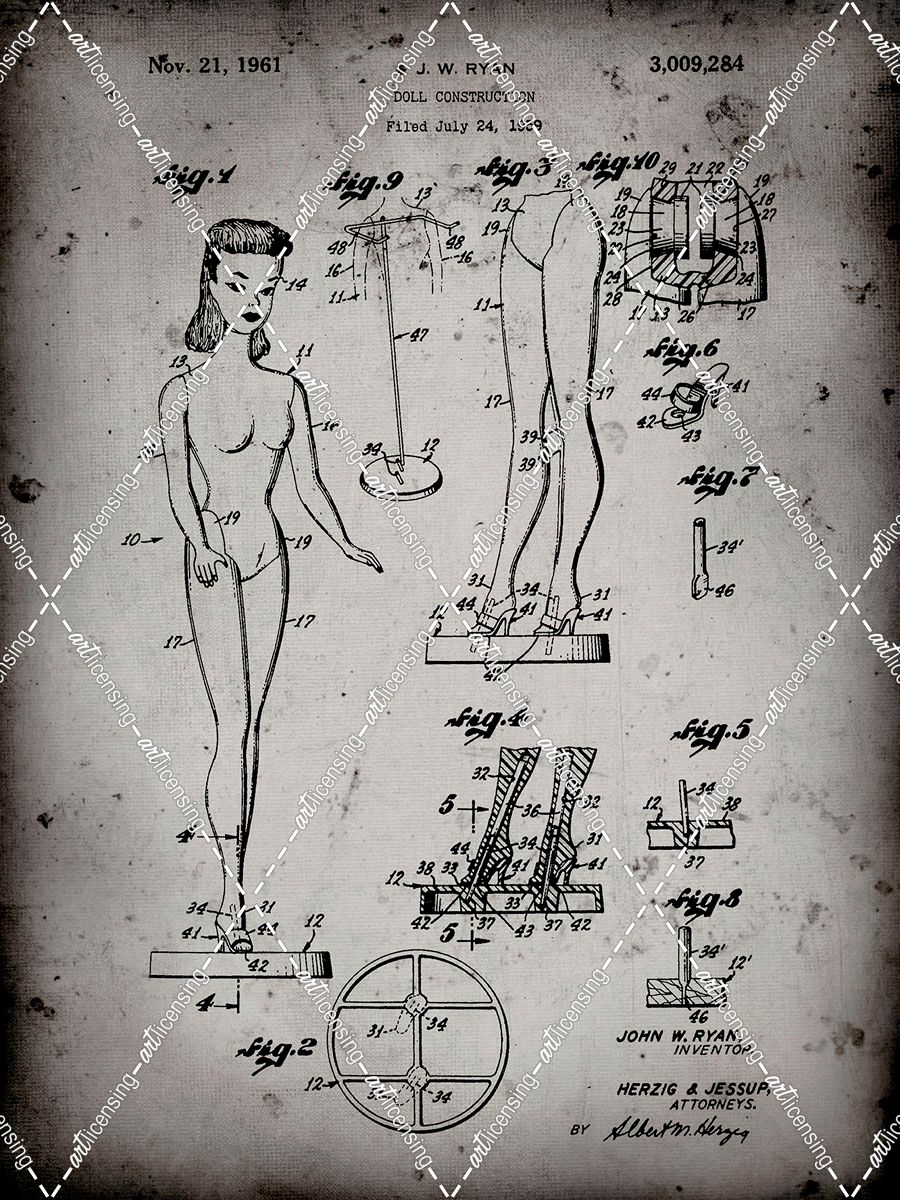 PP512-Faded Grey Barbie Doll Original Patent Poster