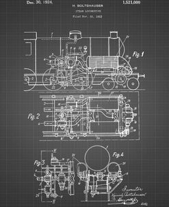 PP516-Black Grid Steam Train Locomotive Patent Poster